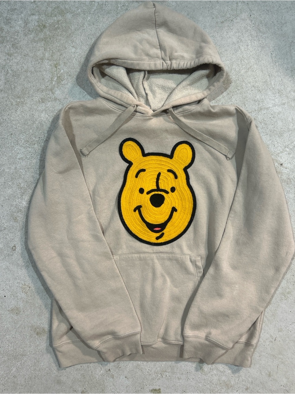 Disney Men's Beige Crewneck Hoodie with Yellow Winnie the Pooh Patch
